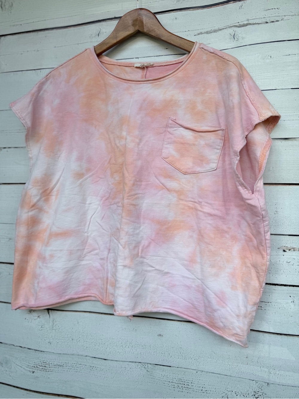 Easel Tie Dye Raw Hem French Terry Pocket Tee Size Small #Q144 - Picture 4 of 8